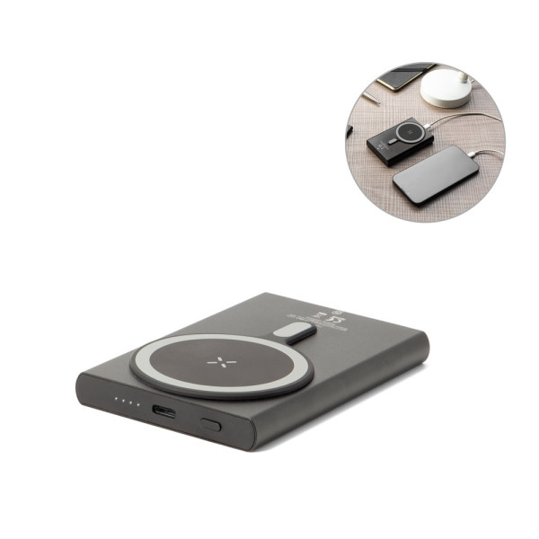 WRIGHT 5. Magnetische Powerbank mit Schnellladefunktion aus recyceltem Aluminium und recyceltem ABS,